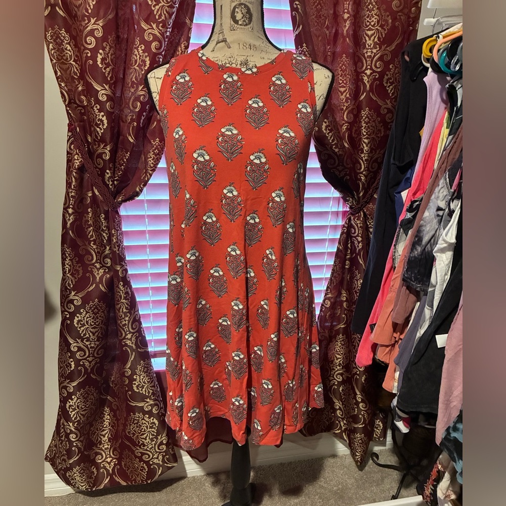 LOFT Red and White Floral Dress